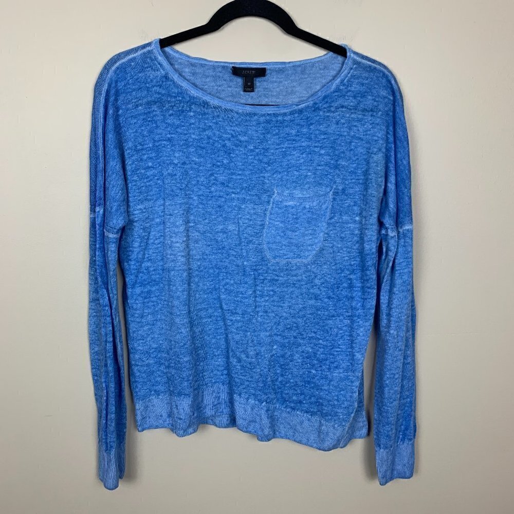 J. Crew Blue Burnout Wash 100% Linen Scoop Neck Sweater - Size Medium